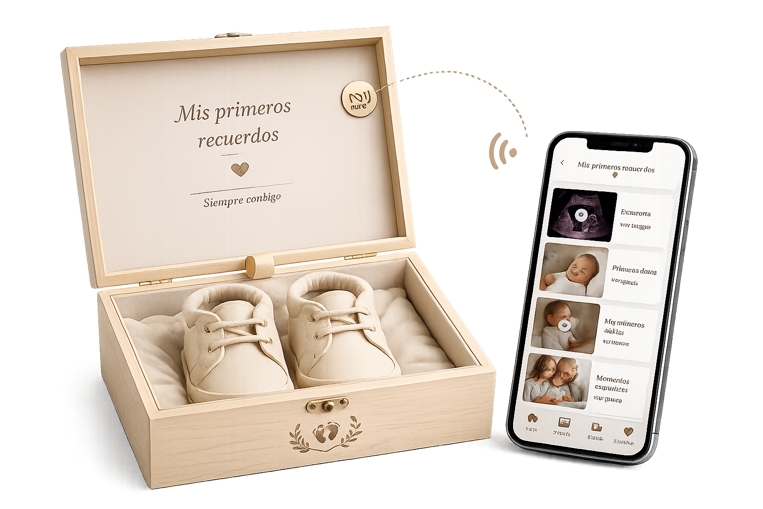 Peluche Caja de recuerdos de HugTap con chip NFC en el corazón